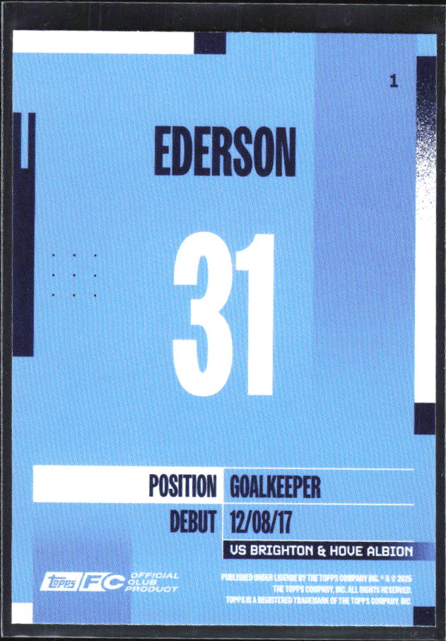 2024-25 Topps Manchester City Team Set #1 Ederson – baksida