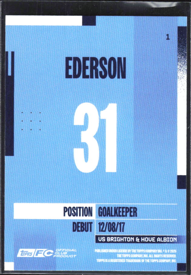 2024-25 Topps Manchester City Team Set #1 Ederson – baksida