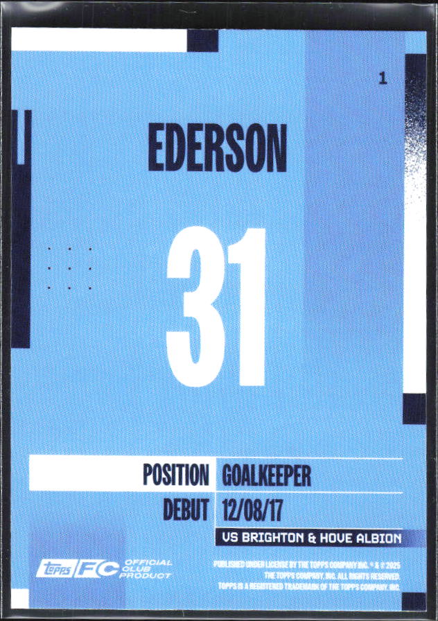 2024-25 Topps Manchester City Team Set #1 Ederson – baksida