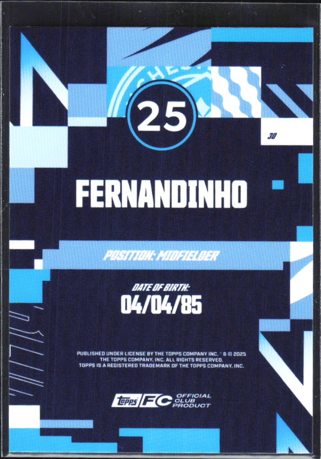 2024-25 Topps Manchester City Team Set #30 Fernandinho – baksida