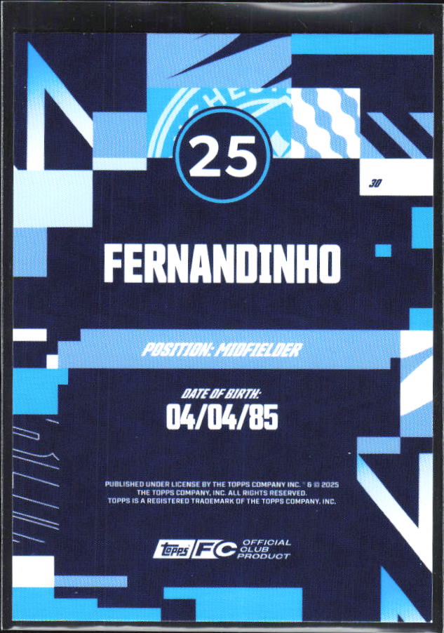2024-25 Topps Manchester City Team Set #30 Fernandinho – baksida