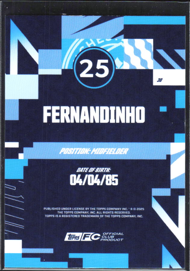 2024-25 Topps Manchester City Team Set #30 Fernandinho – baksida