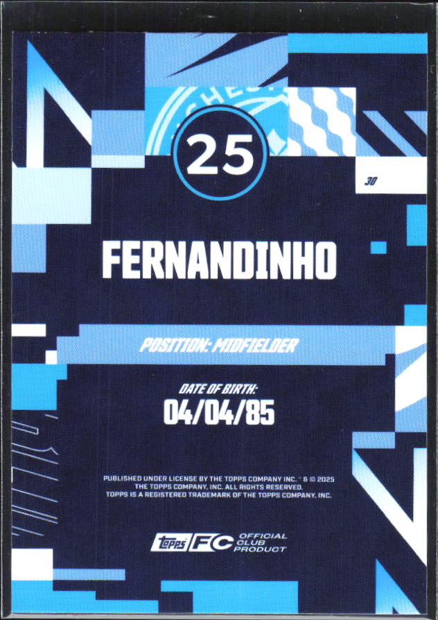 2024-25 Topps Manchester City Team Set #30 Fernandinho – baksida