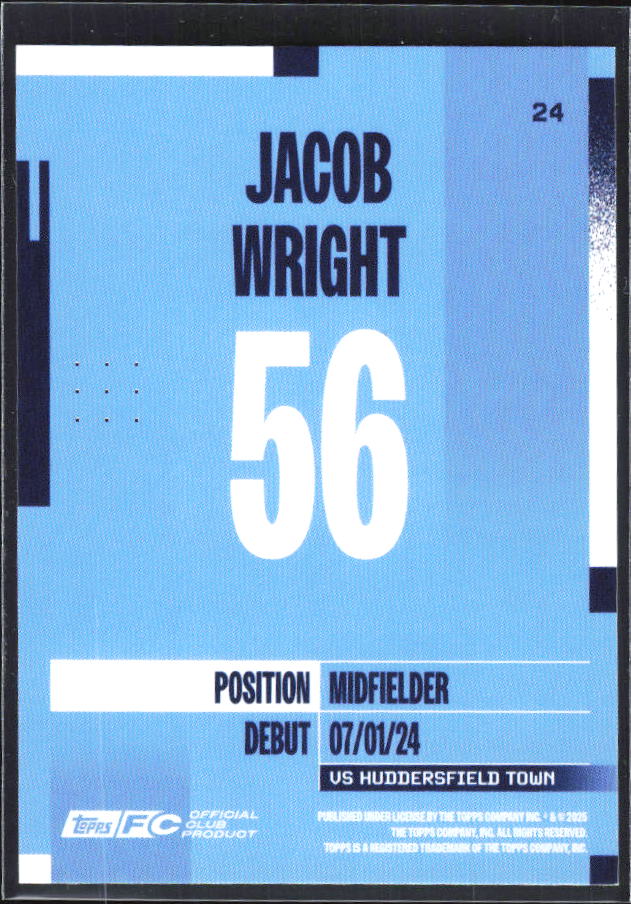 2024-25 Topps Manchester City Team Set #24 Jacob Wright – baksida