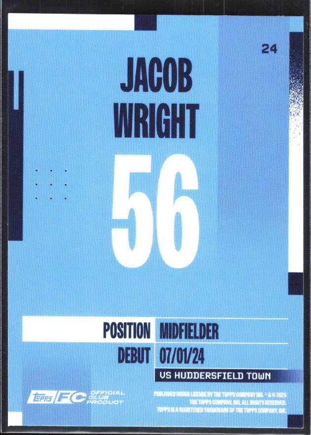 2024-25 Topps Manchester City Team Set #24 Jacob Wright – baksida