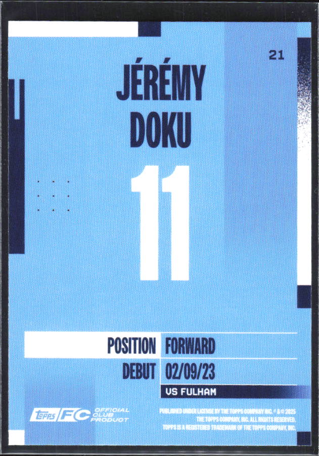 2024-25 Topps Manchester City Team Set #21 Jérémy Doku – baksida