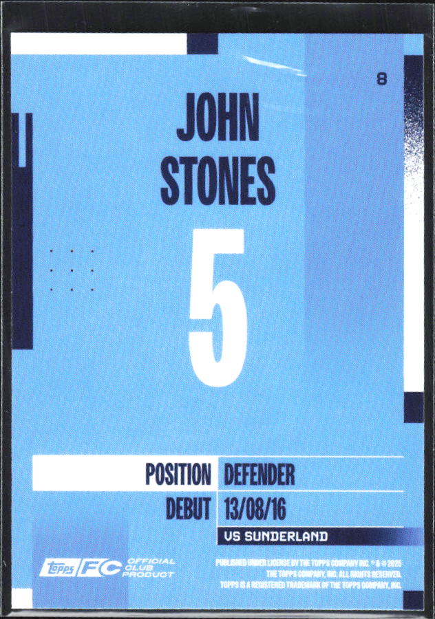 2024-25 Topps Manchester City Team Set #8 John Stones – baksida
