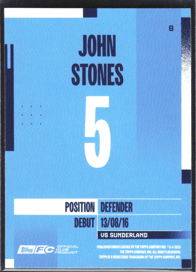 2024-25 Topps Manchester City Team Set #8 John Stones – baksida