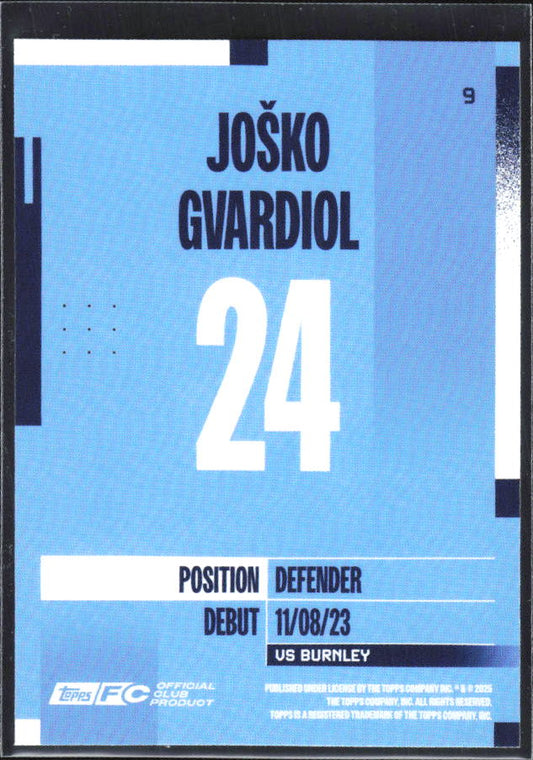 2024-25 Topps Manchester City Team Set #9 Josko Gvardiol – baksida