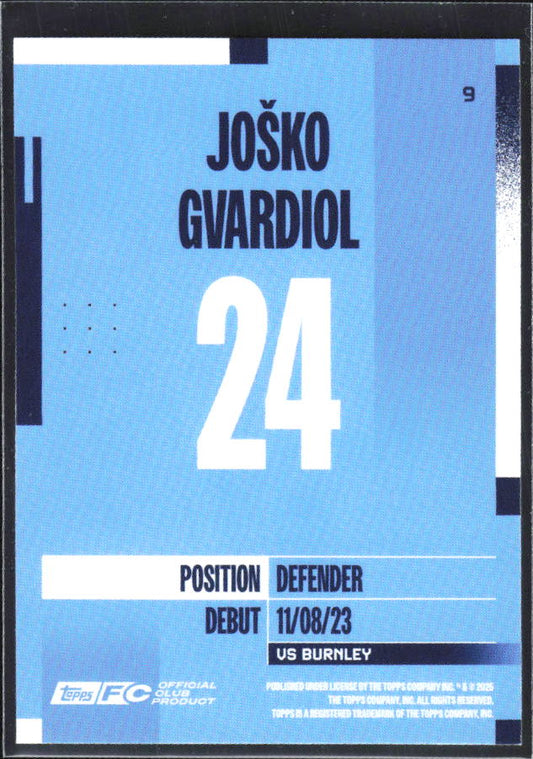2024-25 Topps Manchester City Team Set #9 Josko Gvardiol – baksida