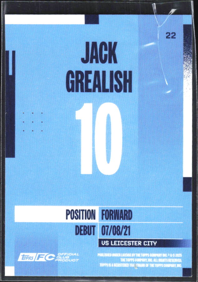 2024-25 Topps Manchester City Team Set #22 Jack Grealish – baksida