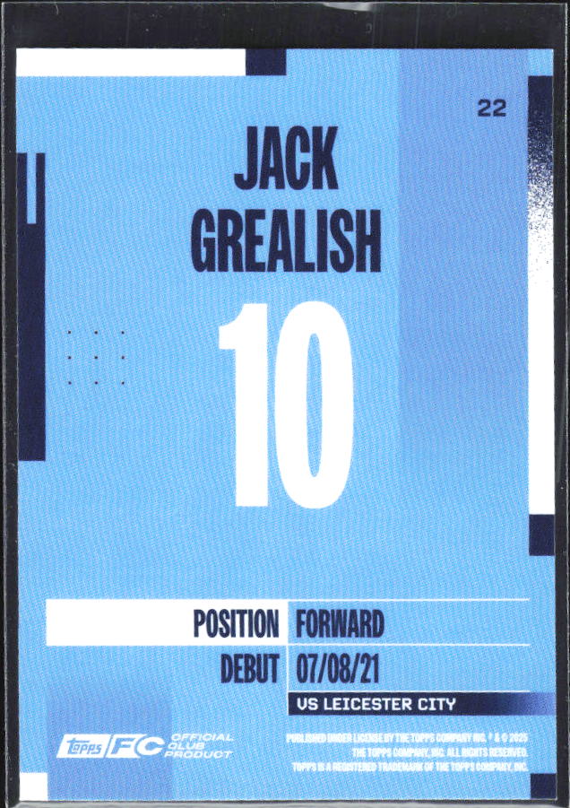 2024-25 Topps Manchester City Team Set #22 Jack Grealish – baksida