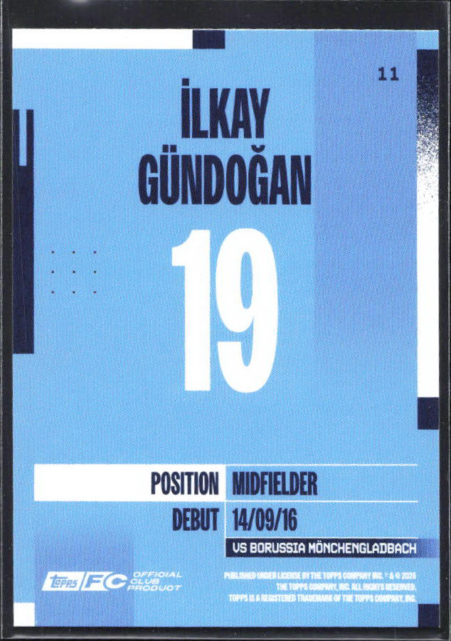 2024-25 Topps Manchester City Team Set #11 İlkay Gündoğan – baksida