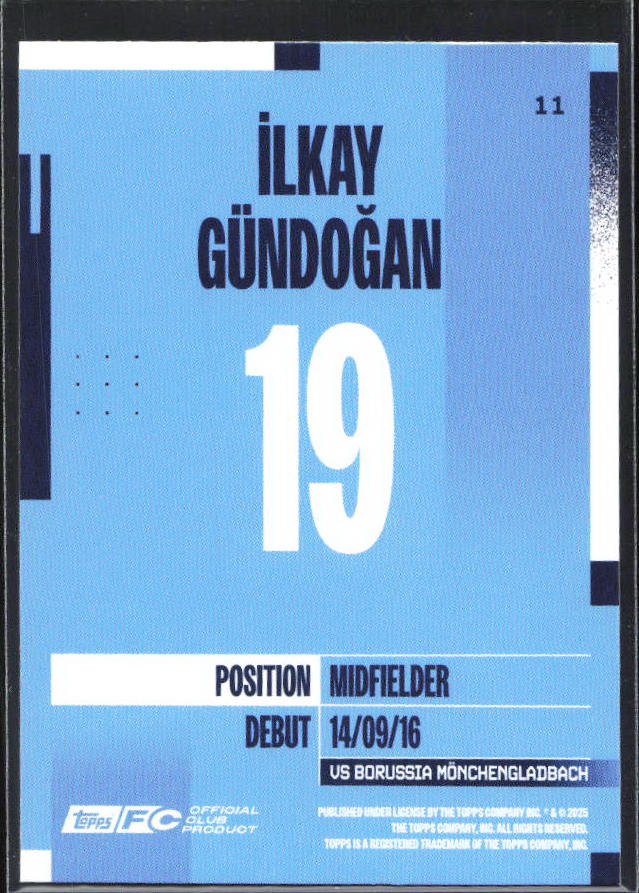 2024-25 Topps Manchester City Team Set #11 İlkay Gündoğan – baksida