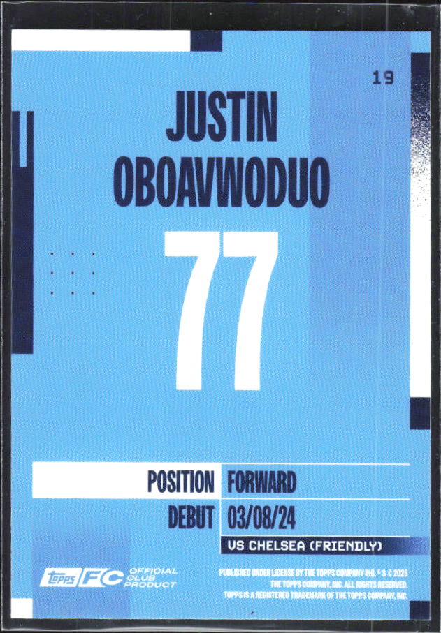2024-25 Topps Manchester City Team Set #19 Justin Oboavwoduo – baksida