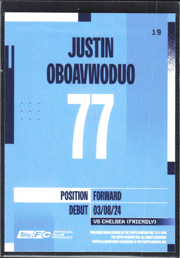 2024-25 Topps Manchester City Team Set #19 Justin Oboavwoduo – baksida