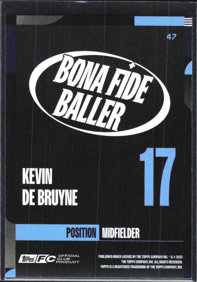 2024-25 Topps Manchester City Team Set #47 Kevin De Bruyne – baksida