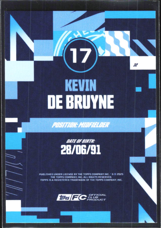 2024-25 Topps Manchester City Team Set #32 Kevin De Bruyne – baksida