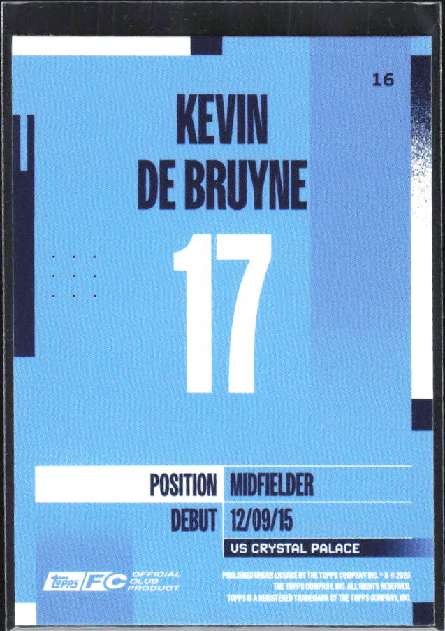 2024-25 Topps Manchester City Team Set #16 Kevin De Bruyne – baksida