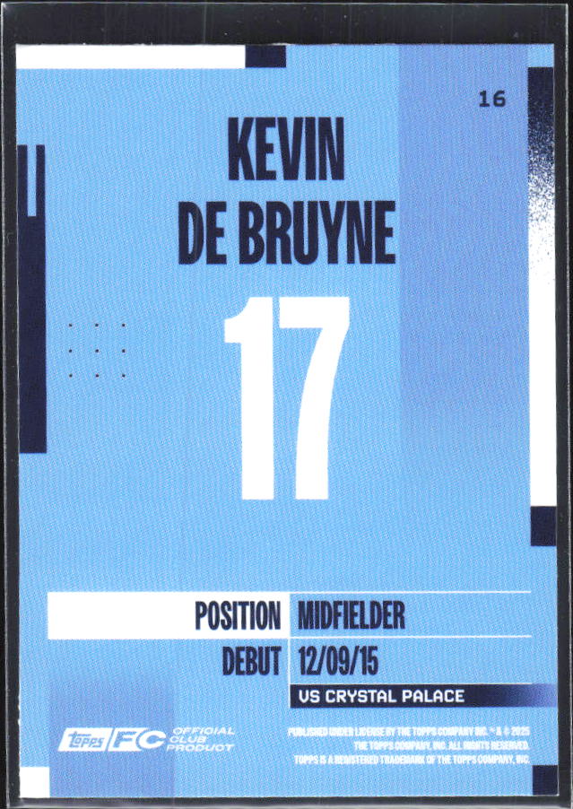 2024-25 Topps Manchester City Team Set #16 Kevin De Bruyne – baksida