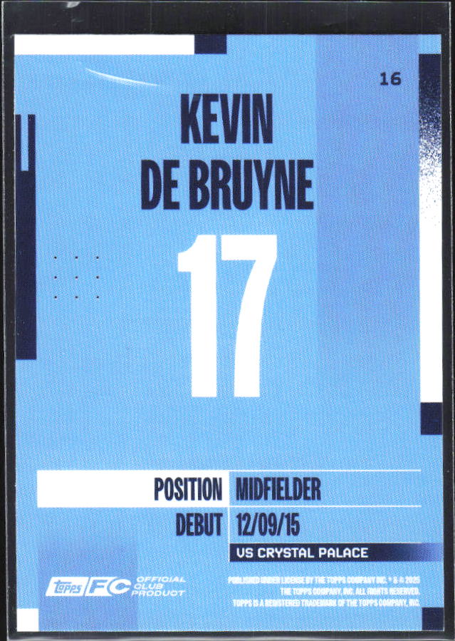 2024-25 Topps Manchester City Team Set #16 Kevin De Bruyne – baksida