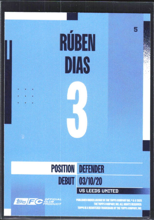 2024-25 Topps Manchester City Team Set #5 Rúben Dias – baksida