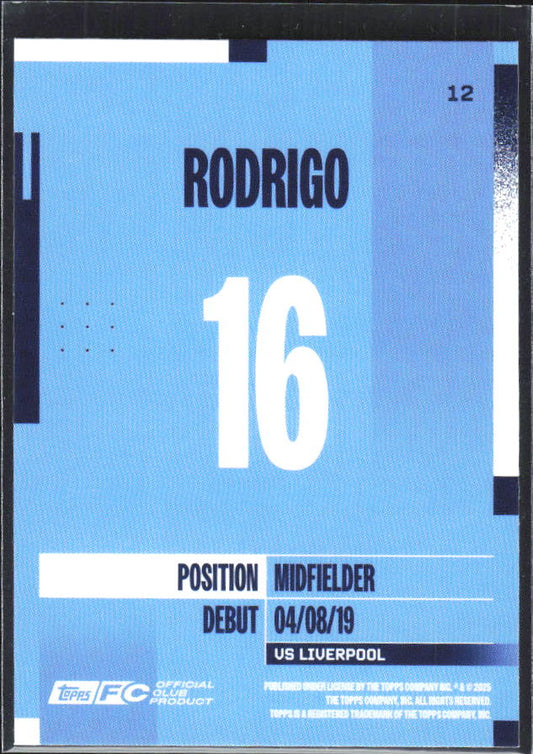 2024-25 Topps Manchester City Team Set #12 Rodrigo – baksida