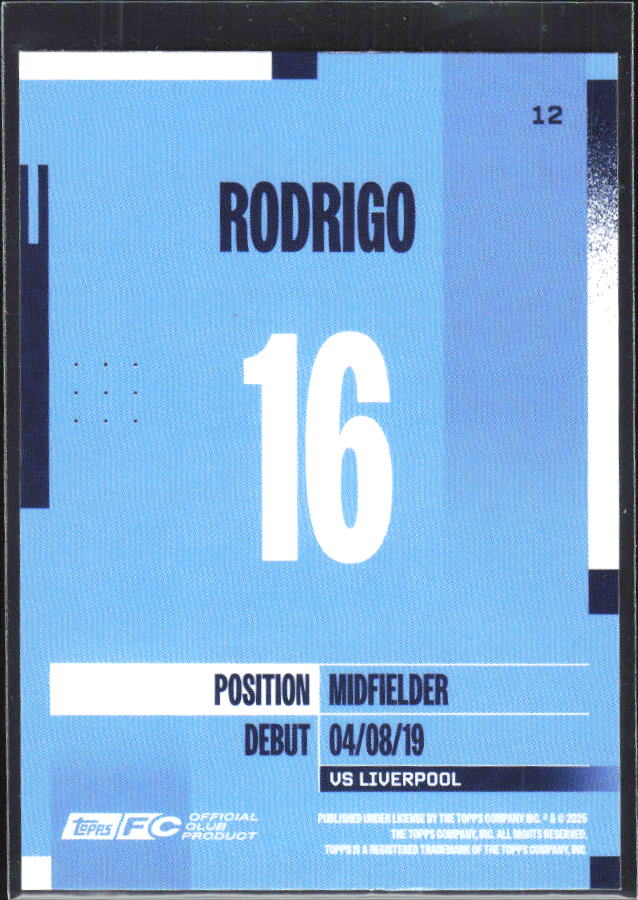 2024-25 Topps Manchester City Team Set #12 Rodrigo – baksida