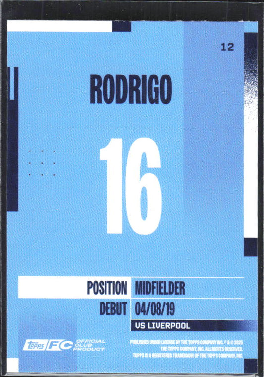 2024-25 Topps Manchester City Team Set #12 Rodrigo – baksida