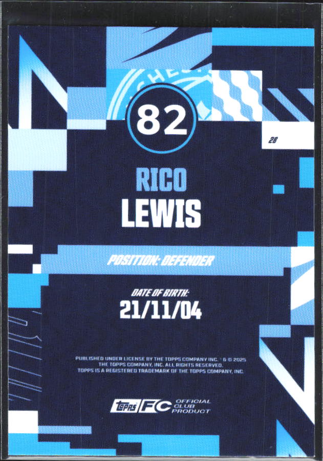 2024-25 Topps Manchester City Team Set #28 Rico Lewis – baksida