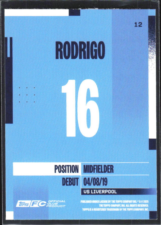 2024-25 Topps Manchester City Team Set #12 Rodrigo – baksida