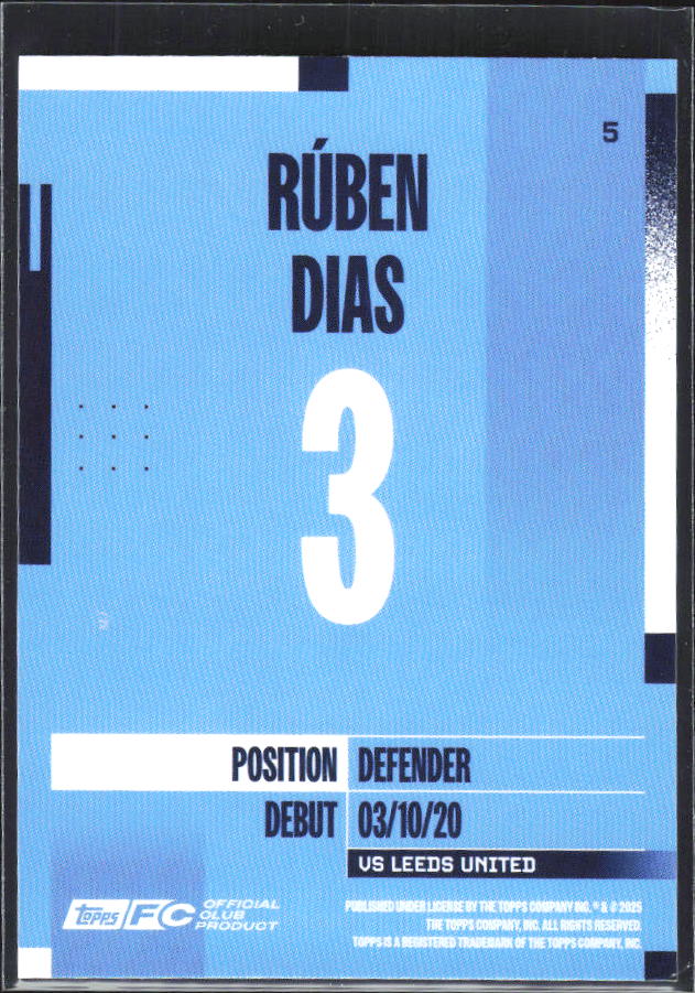 2024-25 Topps Manchester City Team Set #5 Rúben Dias – baksida