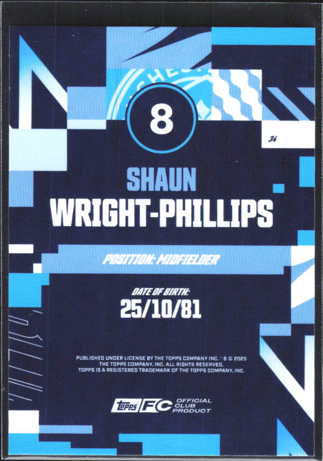 2024-25 Topps Manchester City Team Set #34 Shaun Wright-Phillips – baksida