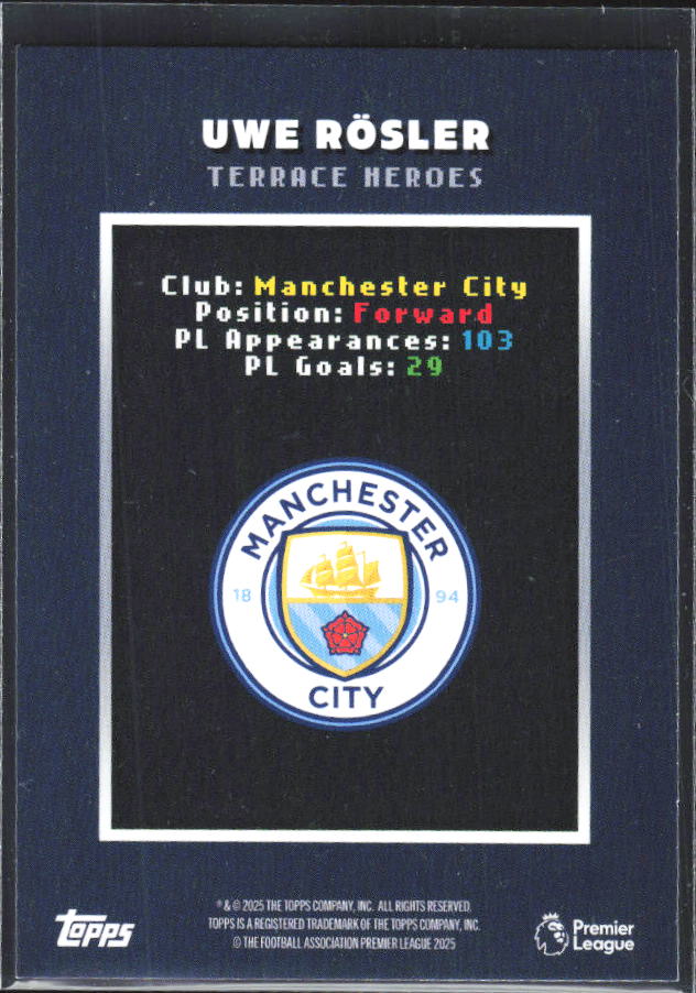 Topps Premier League Decades Uwe Rösler Terrace Heroes – baksida