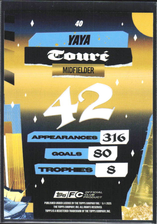 2024-25 Topps Manchester City Team Set #40 Yaya Touré City of Champions – baksida