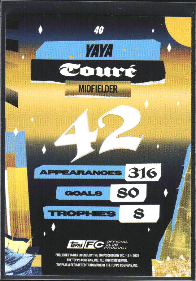 2024-25 Topps Manchester City Team Set #40 Yaya Touré City of Champions – baksida