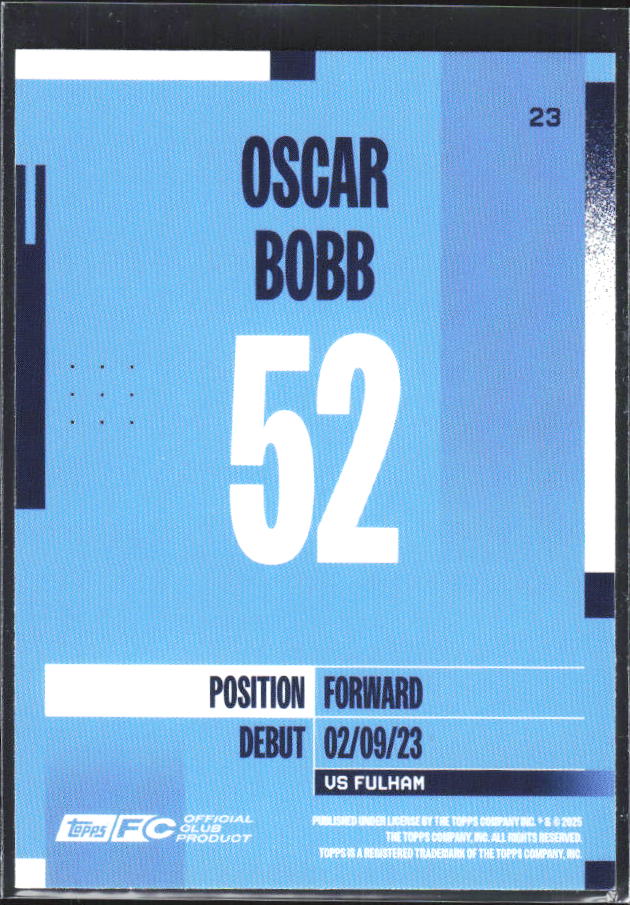 2024-25 Topps Manchester City Team Set #23 Oscar Bobb – baksida