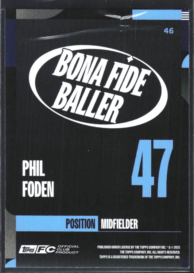 2024-25 Topps Manchester City Team Set #46 Phil Foden Bona Fide Baller – baksida