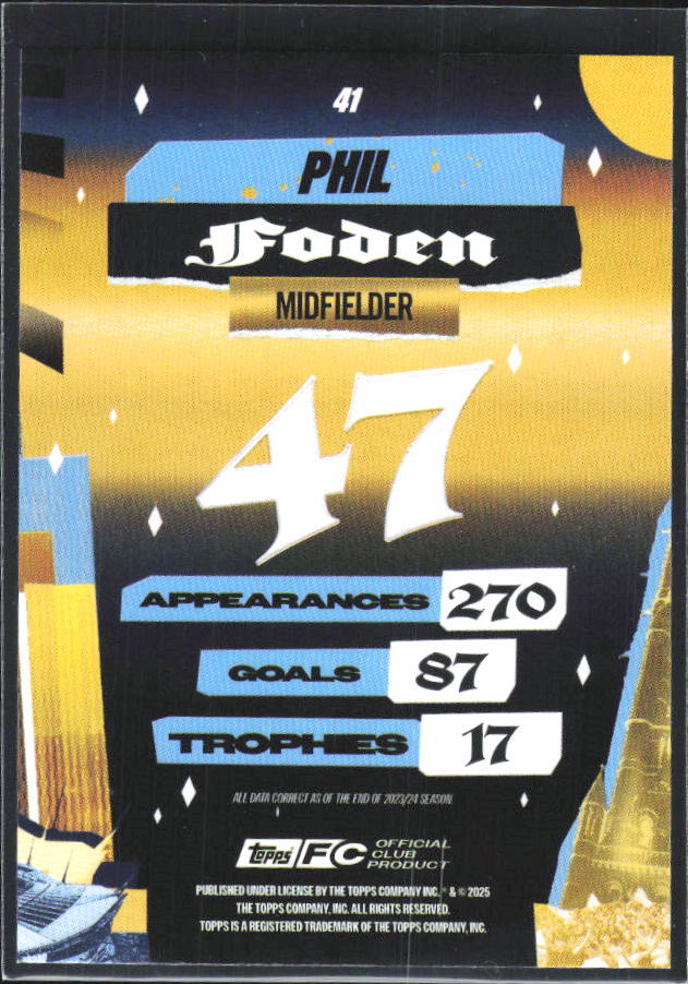 2024-25 Topps Manchester City Team Set #41 Phil Foden City of Champions – baksida