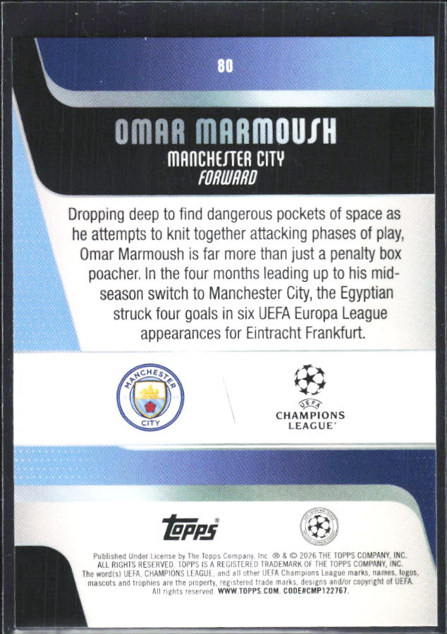 2025-26 Topps UEFA Club Competitions #80 Omar Marmoush – baksida