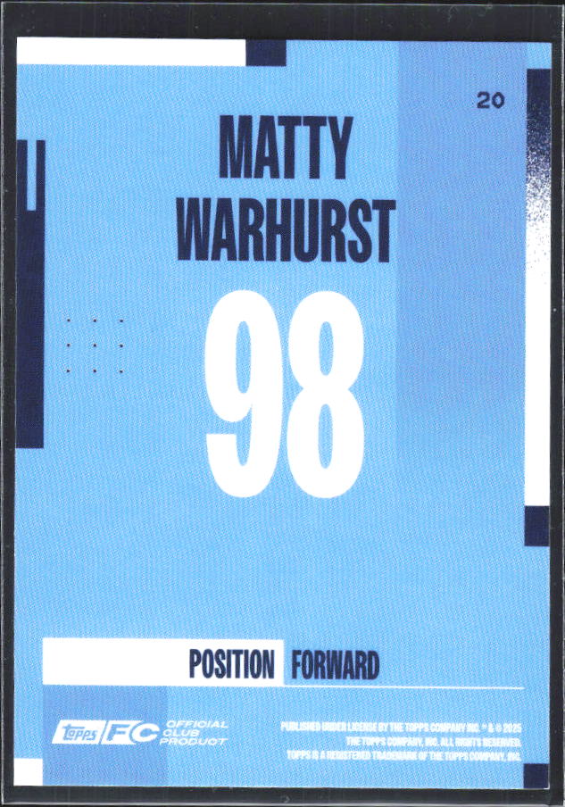 2024-25 Topps Manchester City Team Set #20 Matty Warhurst – baksida