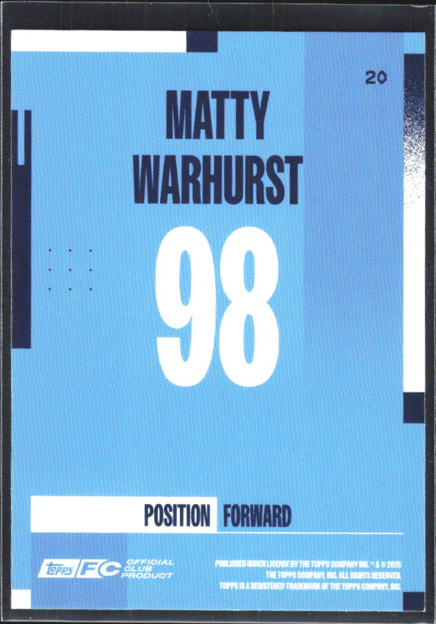 2024-25 Topps Manchester City Team Set #20 Matty Warhurst – baksida