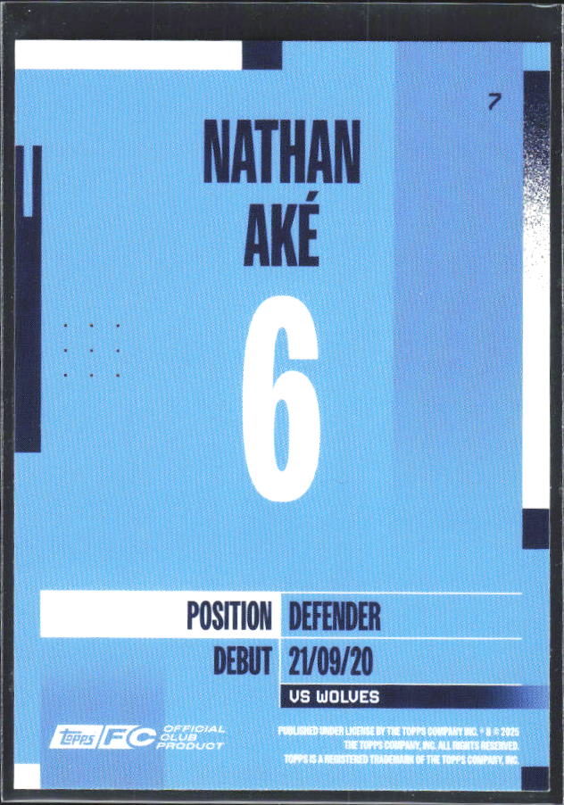 2024-25 Topps Manchester City Team Set #7 Nathan Aké – baksida