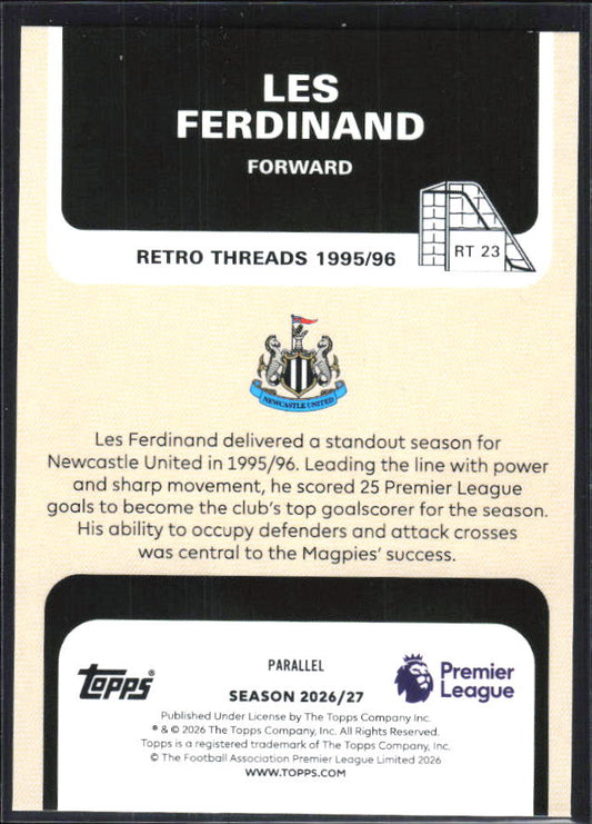 2026-27 Topps Premier League Les Ferdinand #RT23 Retro Threads – baksida