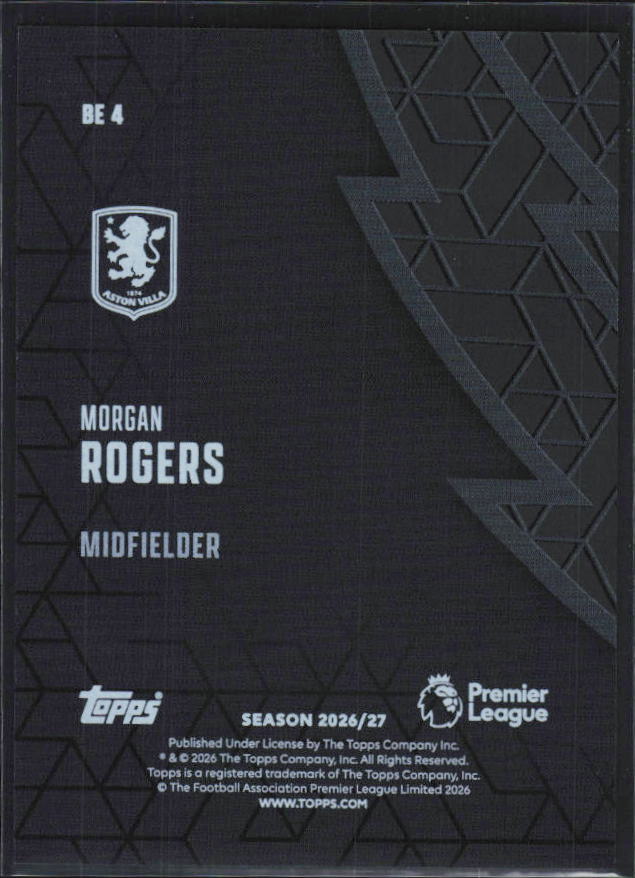 2026-27 Topps Premier League Morgan Rogers #BE4 Black Edge Edition – baksida