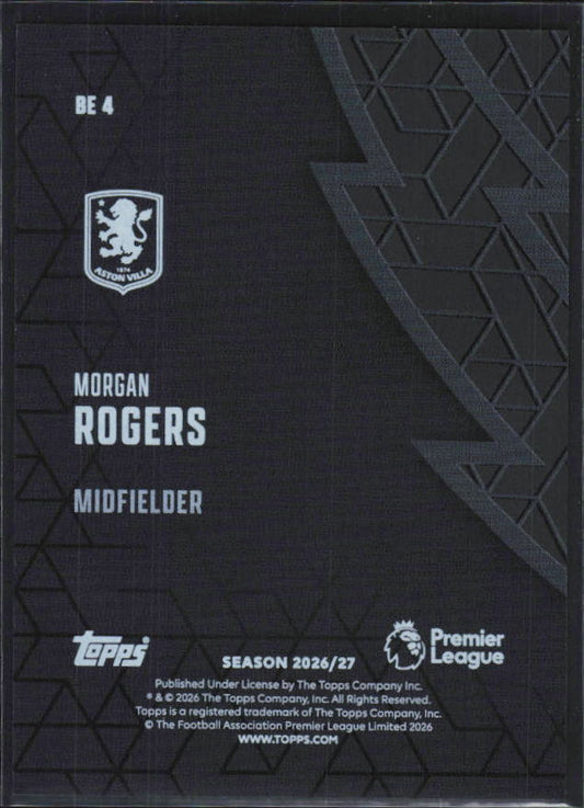 2026-27 Topps Premier League Morgan Rogers #BE4 Black Edge Edition – baksida
