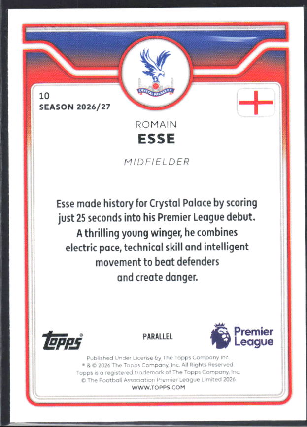 2026-27 Topps Premier League Romain Esse #10 Future Stars Blue /150 – baksida
