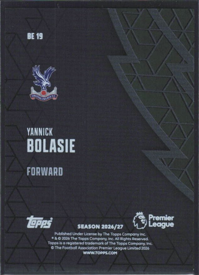 2026-27 Topps Premier League Yannick Bolasie #BE19 Black Edge Edition – baksida