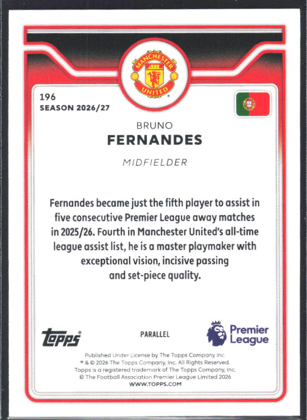 2026-27 Topps Premier League Bruno Fernandes #196 Green /99 – baksida