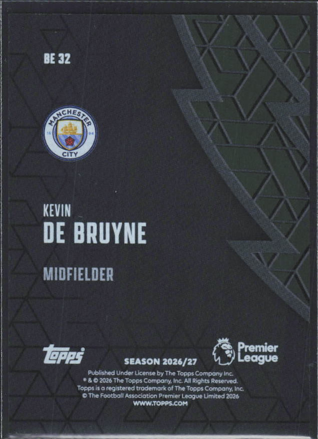 2026-27 Topps Premier League Kevin De Bruyne #BE32 Black Edge Edition – baksida